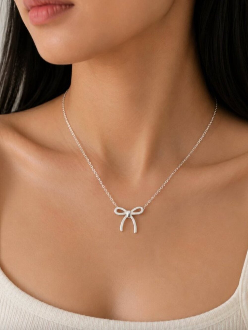 925 Sterling Silver Bow Necklace Large Bow Necklace Bow Pendant Necklace